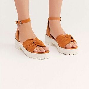 Free People Essex Brown Taupe Suede White Platform Summer Ankle Strap Sandals